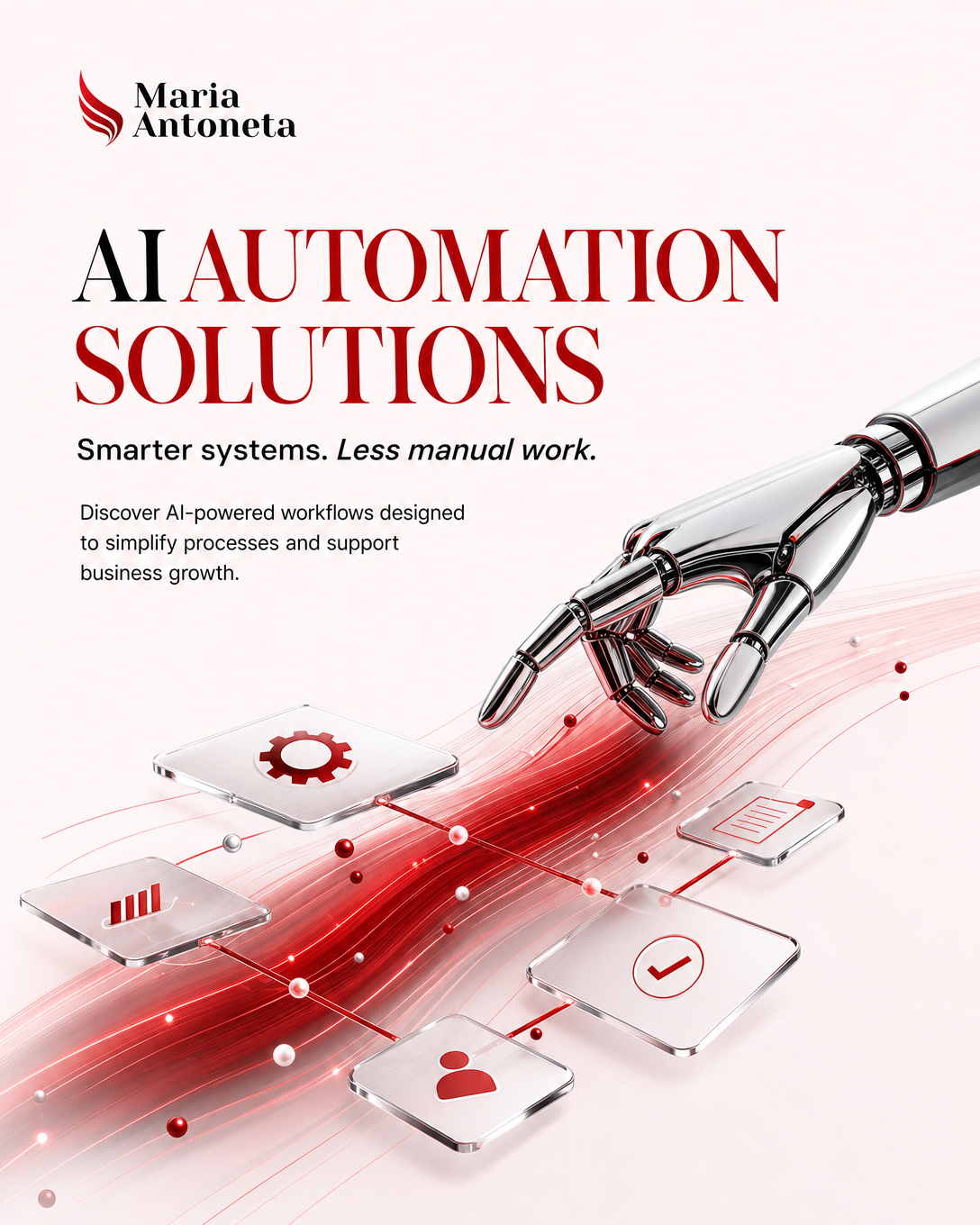 Maria Antoneta AI automation solutions catalog poster