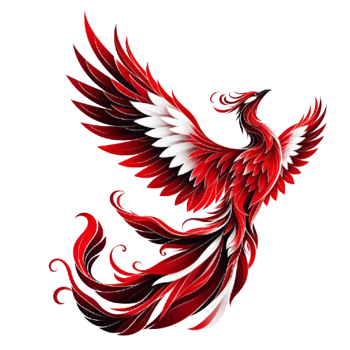 Red stylized Phoenix in flight representing project transformation